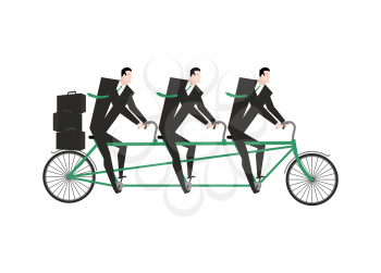 Businessman on tandem. Business team on bicycle. Boss navigator.
