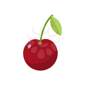 Cherries isolated. Cherry on white background. Red berry with green leaf
