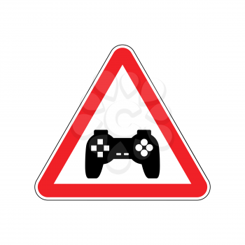 Attention video games. Dangers of red road sign Gamepad. Caution joystick. gadget console. videogame accessory