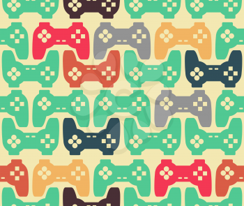 Joystick seamless pattern. Retro gamepad texture. Vintage video game accessory background. console gadget ornament
