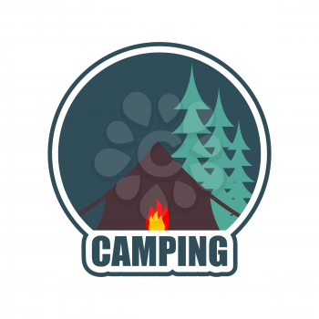 Camping logo. Tent camp emblem. forest and tent. Bonfire
