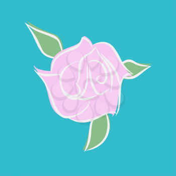 Pink rose isolated. Flower and green leaves on white background
