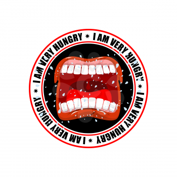 I am very hungry logo. Open mouth and teeth. Emblem for restaurant and cafe. Hunger is sign
