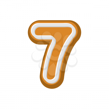 Number 7 Gingerbread font. Peppermint honey cake ABC seven. Cookies alphabet.  lettering biscuit
