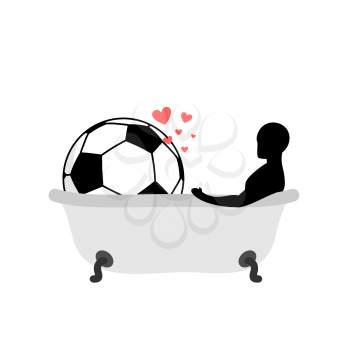 Lover Soccer. Man and football ball in bath. Joint bathing. Passion feelings among lovers. Romantic date. love sport game