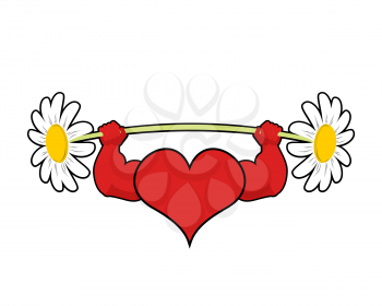 Heart strong. love powerful. Sport barbell chamomile flower
