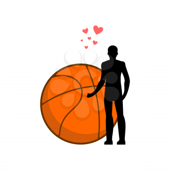 Lover basketball. Man and ball. I love sport game. Lovers embrace. Romantic date
