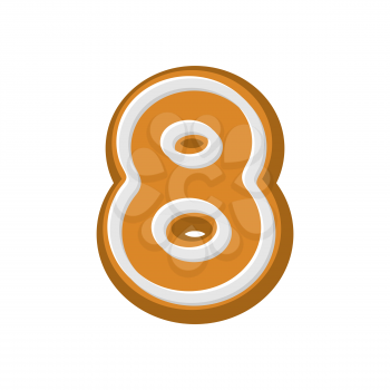 Number 8 Gingerbread font. Peppermint honey-cake ABC eight. Cookies alphabet. Lettering biscuit
