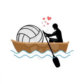 Lover Volleyball. Guy and ball ride in boat. Lovers of sailing. Romantic date. Love sport play game 
