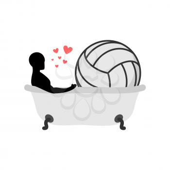 Lover volleyball. Man and ball in bath. Joint bathing. Passion feelings among lovers. Romantic date. love sport game