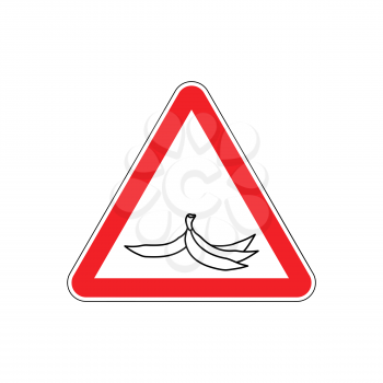 Attention garbage. Peel from banana on red triangle. Road sign Caution trash

