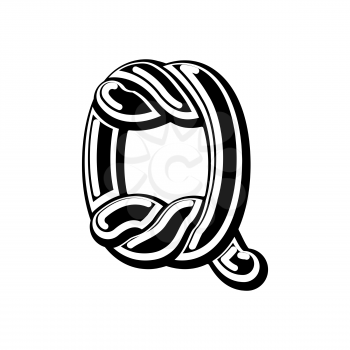 Letter Q Celtic font. norse medieval ornament ABC. Traditional ancient manuscripts alphabet
