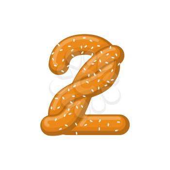 Number 2 pretzel. snack font two symbol. Food alphabet sign. Traditional German meal is ABC. Bake numeric
