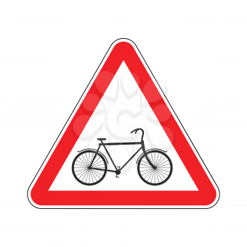 Attention cyclist. bicycle on red triangle. Road sign Caution bicyclist

