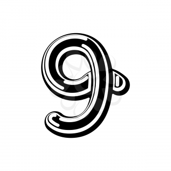 Number 9 Celtic font. norse medieval ornament ABC sign nine. Traditional ancient manuscripts alphabet

