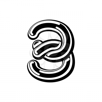 Number 3 Celtic font. norse medieval ornament ABC sign three. Traditional ancient manuscripts alphabet
