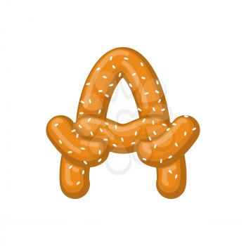 Letter A pretzel. snack font symbol. Food alphabet sign. Traditional German meal is ABC. Bake 
