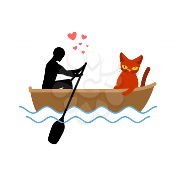 Cat lover boat. my kitty. Lovers of sailing. Pet and guy. Romantic date