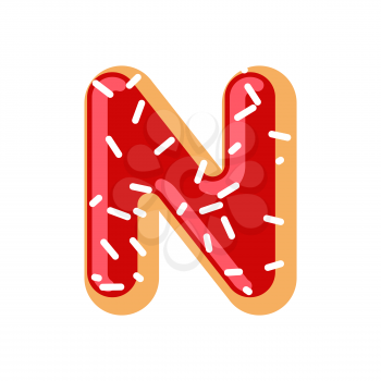 Letter N donut font. Doughnut alphabet. Sweet lettering. candy ABC sign
