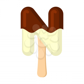 Letter N Ice Cream font. Popsicle alphabet. Cold Sweet lettering. Icecream sign ABC
