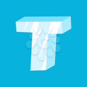 letter T ice font. Icicles alphabet. freeze lettering. Iceberg ABC sign
