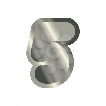 Number 5 steel. Metal font five. Silver alphabet sign. Iron ABC symbol
