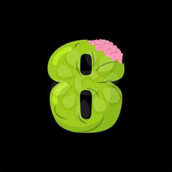 Number 8 zombie. Monster Font eight . bones and brains alphabet sign. Green ABC symbol