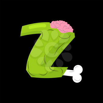 Letter Z zombie font. Monster alphabet. Bones and brains lettering. Green Terrible ABC sign
