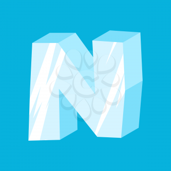 letter N ice font. Icicles alphabet. freeze lettering. Iceberg ABC sign
