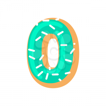 Number 0 donut. Doughnut font zero. Sweet alphabet. candy lettering. food ABC sign
