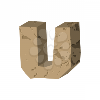 Letter U stone font. Rock alphabet symbol. Stones crag ABC sign
