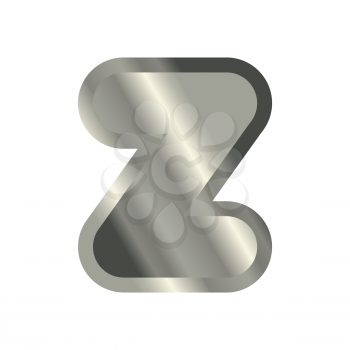Letter Z steel font. Metal alphabet sign. Iron ABC symbol. chromium lettering. Silver typography
