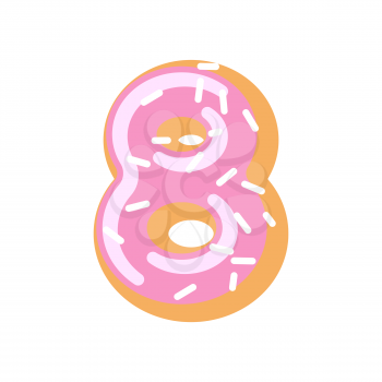 Number 8 donut. Doughnut font. Sweet alphabet. candy lettering. food ABC sign

