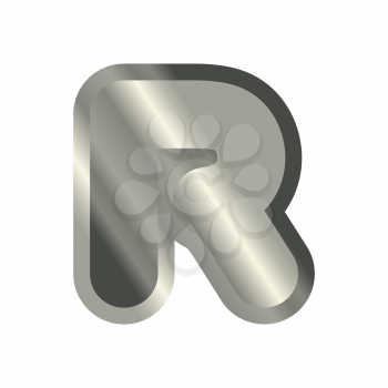 Letter R steel font. Metal alphabet sign. Iron ABC symbol. chromium lettering. Silver typography
