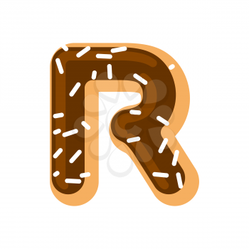Letter R donut font. Doughnut alphabet. Sweet lettering. candy ABC sign
