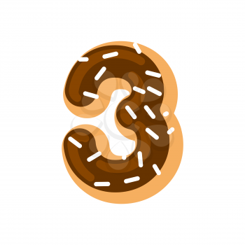 Number 3 donut. Doughnut font three. Sweet alphabet. candy lettering. food ABC sign
