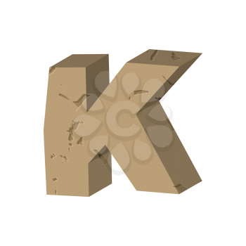 Letter K stone font. Rock alphabet symbol. Stones crag ABC sign
