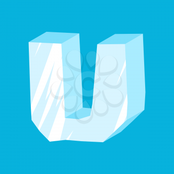 letter U ice font. Icicles alphabet. freeze lettering. Iceberg ABC sign
