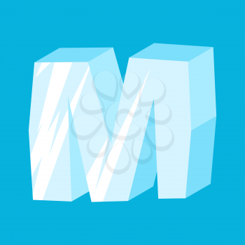 letter M ice font. Icicles alphabet. freeze lettering. Iceberg ABC sign
