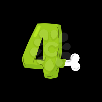 Number 4 zombie. Monster Font four. bones and brains alphabet sign. Green ABC symbol