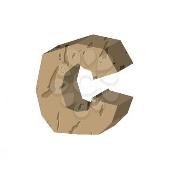 Letter C stone font. Rock alphabet symbol. Stones crag ABC sign
