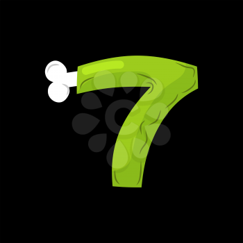 Number 7 zombie. Monster Font seven. bones and brains alphabet sign. Green ABC symbol