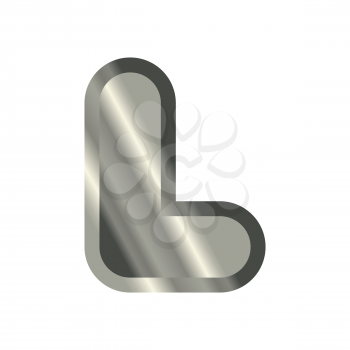 Letter L steel font. Metal alphabet sign. Iron ABC symbol. chromium lettering. Silver typography
