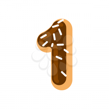 Number 1 donut. Doughnut font one. Sweet alphabet. candy lettering. food ABC sign
