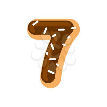 Number 7 donut. Doughnut font seven. Sweet alphabet. candy lettering. food ABC sign
