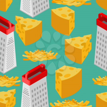 Grated cheese and grater seamless pattern. Food background. Ingredients texture
