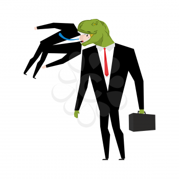 Tyrannosaurus businessman is eating competitor. dinosaur is boss. Dino is a manager.
