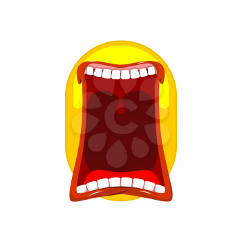 Emoticon screams. Open mouth and teeth. Crazy Emoji. emotion yell. Yellow ball head