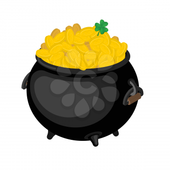 Gold leprechaun. St. Patrick's Day national holiday in Ireland. Pot of golden coins. Traditional Irish Festival