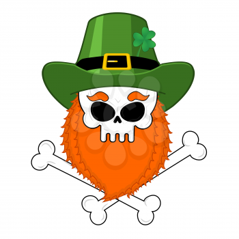 Skull leprechaun with red beard. Green Irish cap. St. Patrick's Day national holiday. Traditional Ireland Festival
